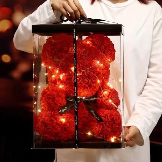 Romantic Artificial Rose Red Flower Teddy Bear